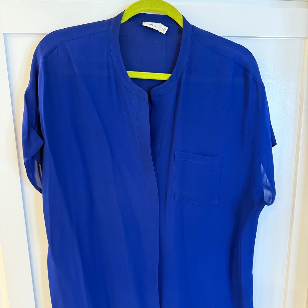 WOMENS VINCE SILK COBALT BLUE BLOUSE SIZE XL